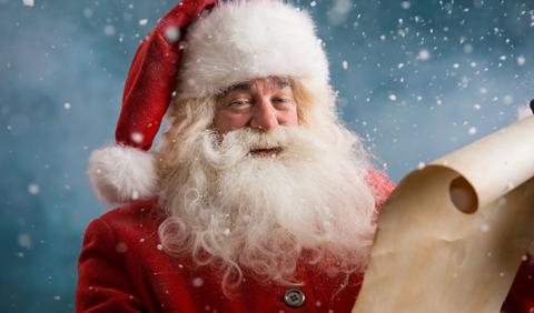 Santa Claus checking his holiday list of good girls and boys